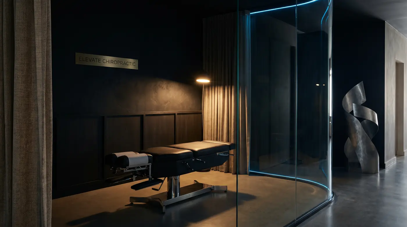 Interior of a modern upscale chiropractic clinic treatment space