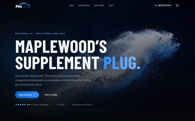 Pro Elite Nutrition website, built by Optimum AI Solutions